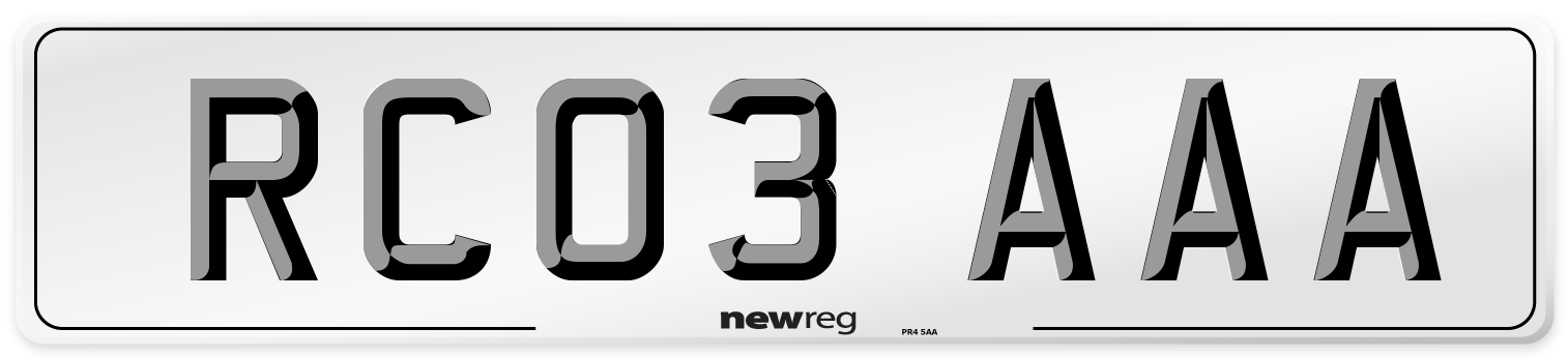 RC03 AAA Number Plate from New Reg